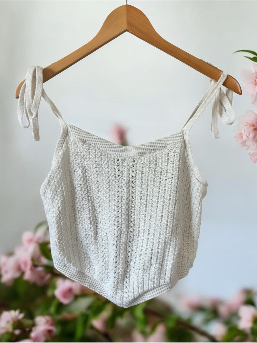 SO Cream Knit Tie-Shoulder Crop Cami